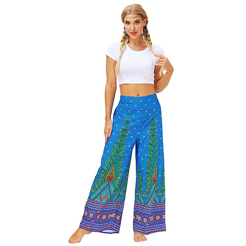 

Women's Yoga Pants Wide Leg Bottoms Quick Dry Breathable Bohemian Peacock Blue Yoga Fitness Gym Workout Sports Activewear / Casual / Athleisure