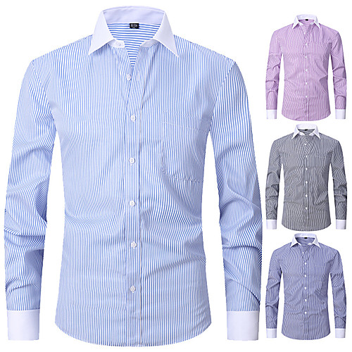 

Men's Shirt Solid Colored Button-Down collared shirts Long Sleeve Casual Tops Cotton Business Basic Casual A B C