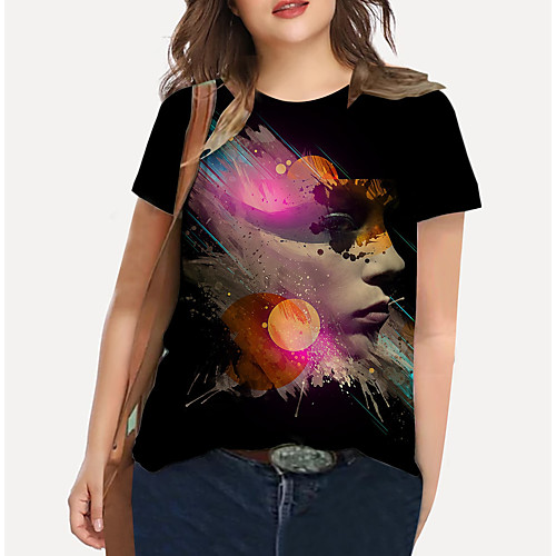 

Women's Plus Size Print Graphic Portrait T shirt Large Size Crewneck Short Sleeve Basic Tops XL XXL 3XL Black Big Size