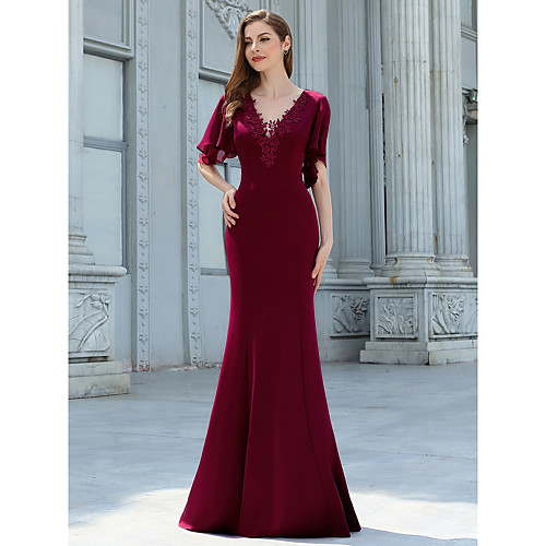 

Mermaid / Trumpet V Neck Floor Length Chiffon Bridesmaid Dress with Appliques