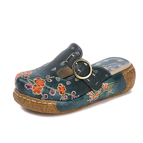 

Women's Sandals Leather Flower Solid Colored Blue