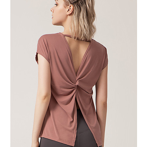 

Women's Crew Neck Yoga Top Split Shirred Solid Color Red Green Gray Modal Spandex Yoga Fitness Gym Workout Tee Tshirt Top Short Sleeve Sport Activewear Breathable Quick Dry Comfortable Micro-elastic