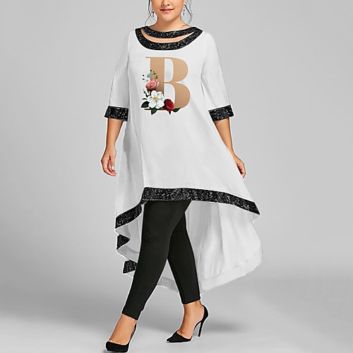 

Women's Plus Size Dresses Swing Dress Maxi long Dress 3/4 Length Sleeve Graphic Letter Patchwork Boho Spring & Summer White Black Wine XL XXL 3XL 4XL 5XL