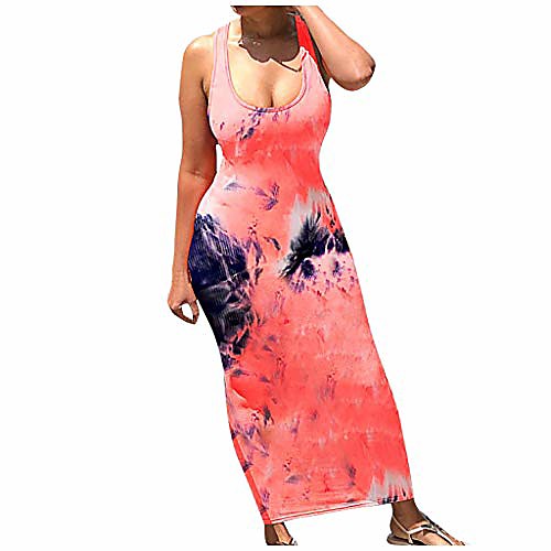 

kingoldon women's printed sleeveless dress tie-dye back bandage self cultivation dress red