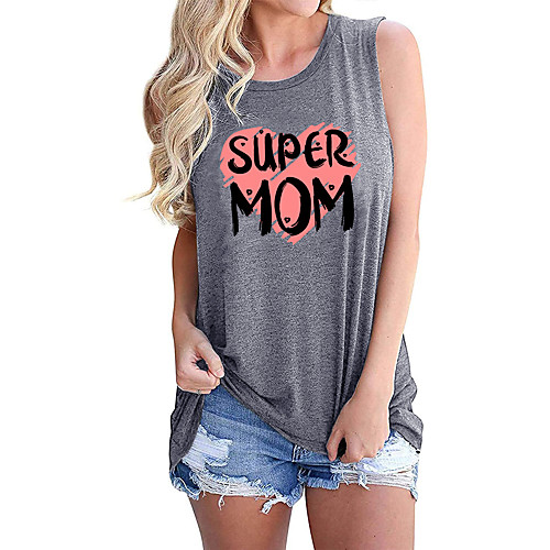 

Women's Tank Top Graphic Heart Letter Print Round Neck Tops Basic Basic Top Blue Purple Light gray