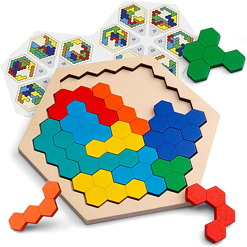 

Wooden Hexagon Puzzle for Kid Adults Shape Pattern Block Tangram Brain Teaser Toy Geometry Logic IQ Game STEM Montessori Educational Gift for All Ages Challenge