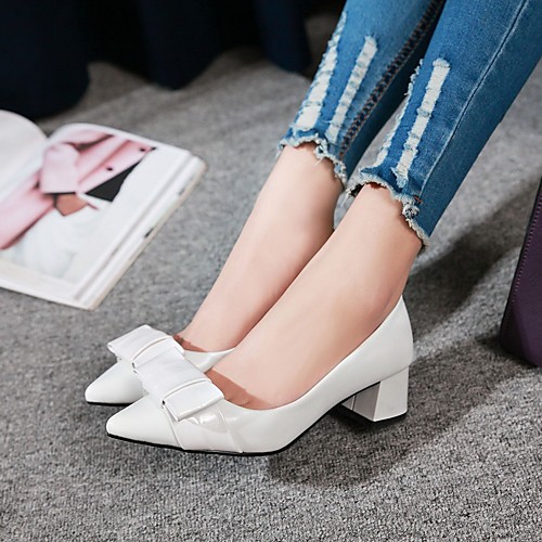 

Women's Heels Block Heel Pointed Toe PU Bowknot Solid Colored White Red Pink
