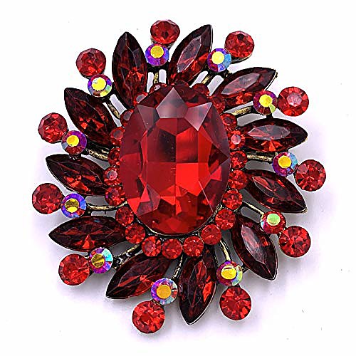 

selovo marquise color large red brooch pin flower accessory antique gold tone