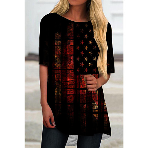 

Women's T Shirt Dress Tee Dress Short Mini Dress Black Half Sleeve Flag Print Spring Summer Round Neck Casual 2021 S M L XL XXL 3XL