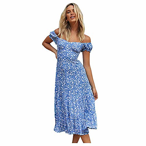 

women dress, gillberry summer casual boho off shoulder floral long maxi dress (blue 2, l)