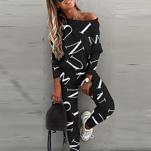 

Women's Letter Daily Wear Date Two Piece Set Sweatshirt Pant Print Tops