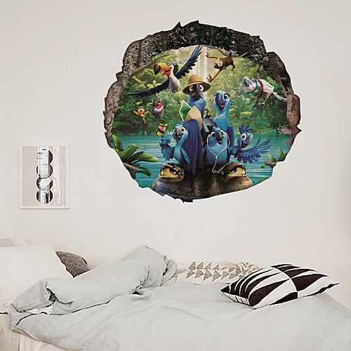 

3D Broken Wall Series Of Several Parrot Decorative Painting Living Room Bedroom Children's Room Can Remove Stickers