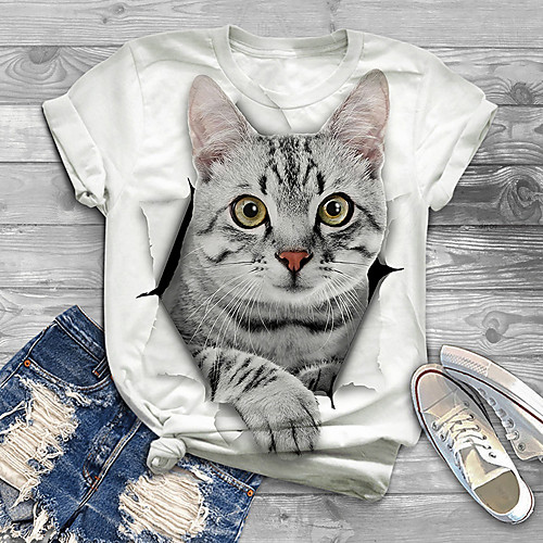 

Women's Plus Size Print Cat Dog Graphic T shirt Large Size Crewneck Short Sleeve Basic Tops XL XXL 3XL White Black Big Size