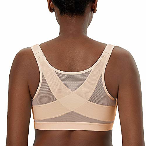 

Women's Front Closure Posture Wireless Back Support Full Coverage Bra Oatmeal Heather