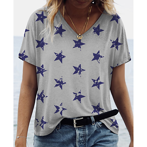 

Women's T shirt Graphic Print V Neck Tops Basic Basic Top White Gray
