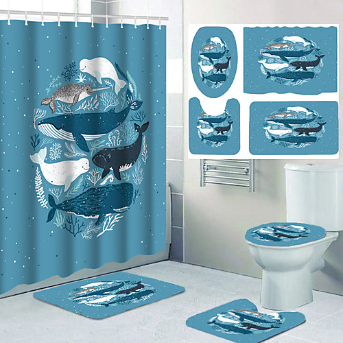 

Bathroom Waterproof Shower Curtain and Cushion Four-piece Set Modern Polyester New Design