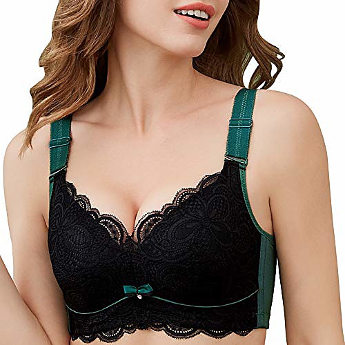 

wirefree lift up not underwire lightly lined full coverage figure minimizer no padded lacy wide strap no sponge bulge padding non foam padded side support fancy 18 hour full support bra black 34b 34 b