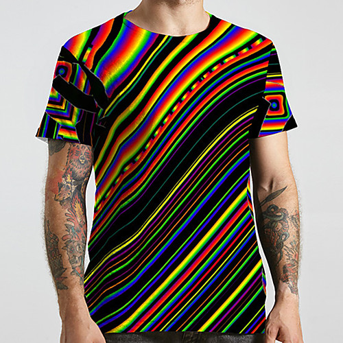 

Men's Unisex Tee T shirt 3D Print Striped Graphic Prints Plus Size Print Short Sleeve Casual Tops Basic Designer Big and Tall Rainbow
