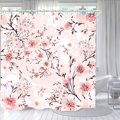 

Pink Peach Blossom Digital Printing Shower Curtain Shower Curtains Hooks Modern Polyester New Design