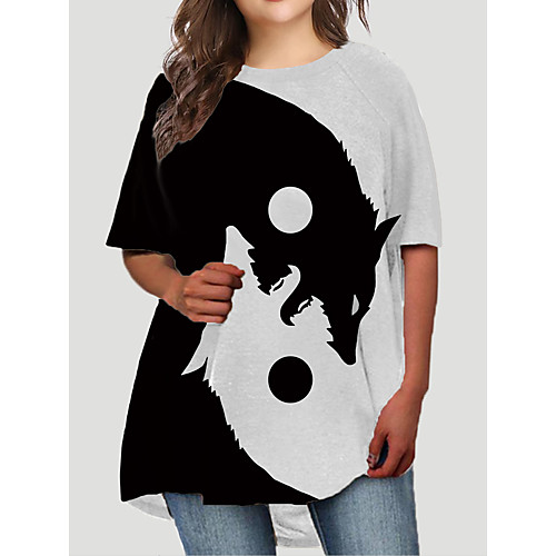 

Women's Plus Size Dresses T Shirt Dress Tee Dress Short Mini Dress Half Sleeve Graphic Wolf Animal Print Basic Fall White XL XXL 3XL 4XL 5XL / Holiday