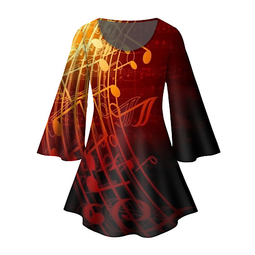 

Women's Plus Size Print Graphic Tunic Large Size Crewneck 3/4 Length Sleeve Basic Tops XL XXL 3XL Red Big Size