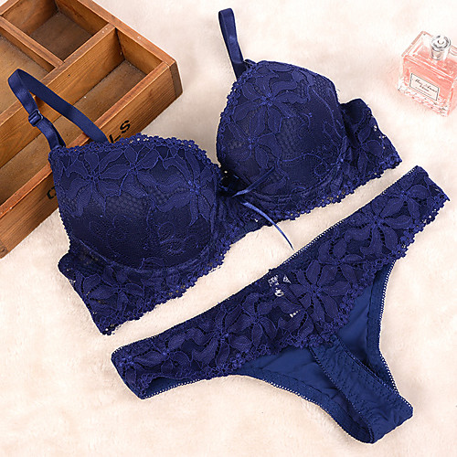 

Women's Underwire Bra 3/4 Cup Bra & Panty Set Lace White Black Blue