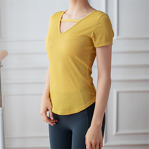 

Women's Yoga Top Medium Support Open Back Solid Color White Black Yellow Pink Nylon Yoga Fitness Gym Workout Top Short Sleeve Sport Activewear Quick Dry Breathable Comfortable Freedom Stretchy