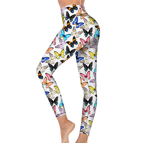 

21Grams Women's High Waist Yoga Pants Cropped Leggings Tummy Control Butt Lift Breathable Butterfly White Fitness Gym Workout Running Sports Activewear High Elasticity