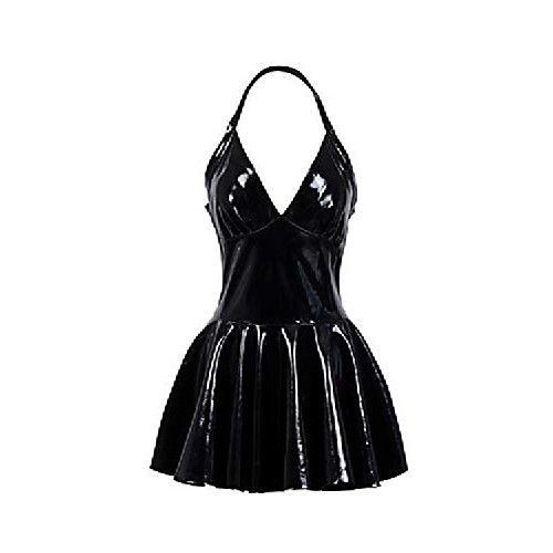 

wshd women's wet look latex pvc skater dress clubwear, black#2, medium