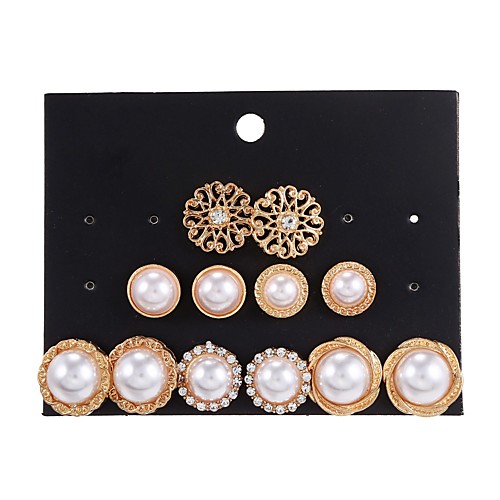 

6 pairs of pearl earrings set, elegant temperament, simple wild earrings female