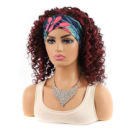 

hair band real hair headgear deep volume long small curly wig headgear black bleaching and wine red headscarf headgear