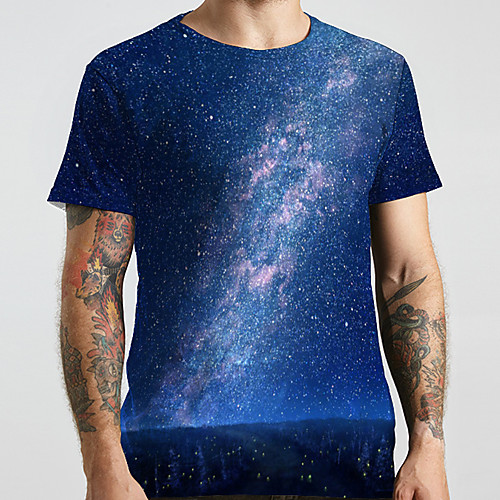 

Men's Unisex Tee T shirt 3D Print Galaxy Graphic Prints Plus Size Print Short Sleeve Casual Tops Basic Designer Big and Tall Blue