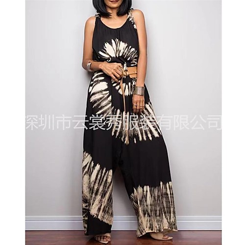 

2021 amazon aliexpress tie-dye print wide-leg belt loose jumpsuit