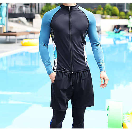 

Men's Rash Guard Dive Skin Suit Nylon Swimwear Breathable Quick Dry Long Sleeve 3-Piece Front Zip - Swimming Surfing Water Sports Floral / Botanical Autumn / Fall Spring Summer