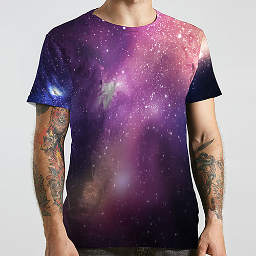 

Men's Unisex Tee T shirt 3D Print Galaxy Graphic Prints Plus Size Print Short Sleeve Casual Tops Basic Designer Big and Tall Purple