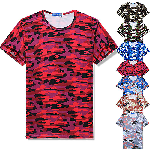 

Men's T shirt Hiking Tee shirt Short Sleeve Tee Tshirt Top Outdoor Breathable Quick Dry Sweat wicking Wear Resistance Summer Polyester Camouflage Red Camouflage Blue Jungle camouflage Camping / Boys'