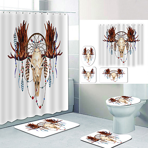 

Broadhorn Deer Digital Printing Four-piece Set Shower Curtains and Hooks Modern Polyester Machine Made Waterproof Bathroom