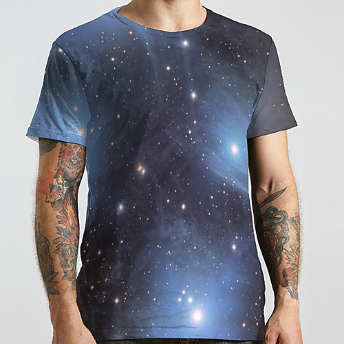 

Men's Unisex Tee T shirt 3D Print Galaxy Graphic Prints Plus Size Print Short Sleeve Casual Tops Basic Designer Big and Tall Blue