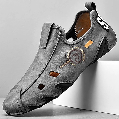 

Men's Loafers & Slip-Ons Leather Shoes Sporty Casual Daily Outdoor Water Shoes Walking Shoes Nappa Leather Cowhide Breathable Handmade Non-slipping Booties / Ankle Boots Black Khaki Gray Spring Summer