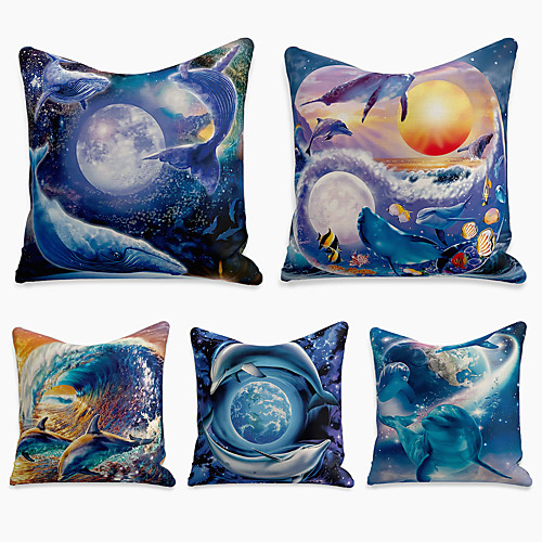 

Cushion Cover 5PC Linen Soft Decorative Square Throw Pillow Cover Cushion Case Pillowcase for Sofa Bedroom 45 x 45 cm (18 x 18 Inch) Superior Quality Machine Washable Dolphin