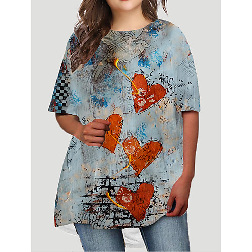 

Women's Plus Size Dresses T Shirt Dress Tee Dress Short Mini Dress Half Sleeve Graphic Heart Print Basic Fall Blue Green XL XXL 3XL 4XL 5XL / Holiday