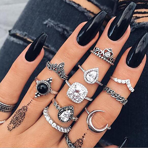 

Multi Finger Ring Geometrical Silver Alloy Precious Pear Vintage 1 set One Size / Women's