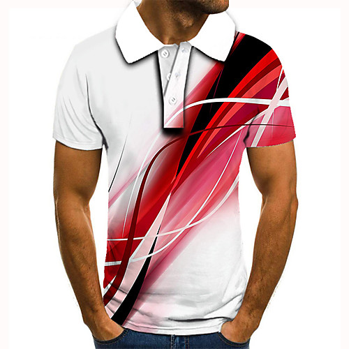 

Men's Golf Shirt Tennis Shirt 3D Print Graphic Prints Linear Button-Down Short Sleeve Street Tops Casual Fashion Cool White / Sports
