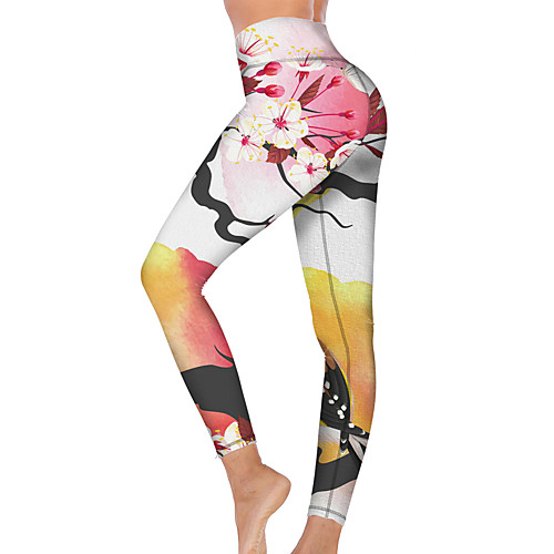 

21Grams Women's High Waist Yoga Pants Cropped Leggings Tummy Control Butt Lift Breathable Bird White Fitness Gym Workout Running Sports Activewear High Elasticity