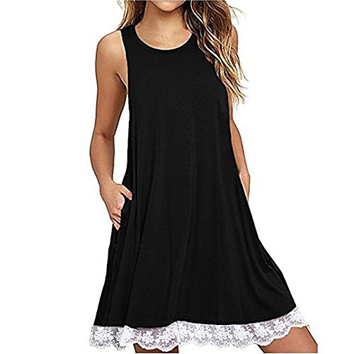 

tltl women o neck casual lace sleeveless above knee dress loose party dress (m, black)