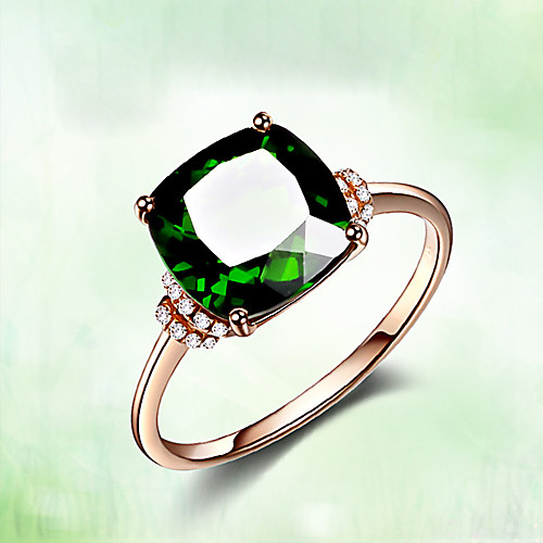 

18k rose gold-plated emerald green gemstone ring, simple inlaid green tourmaline crystal ring female jewelry