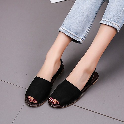 

Women's Sandals Flat Heel Round Toe PU Color Block White Black Pink