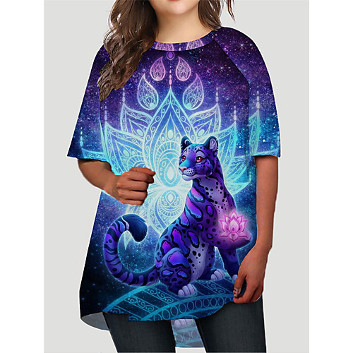 

Women's Plus Size Dresses T Shirt Dress Tee Dress Short Mini Dress Half Sleeve Floral Graphic Animal Print Basic Fall Blue XL XXL 3XL 4XL 5XL / Holiday