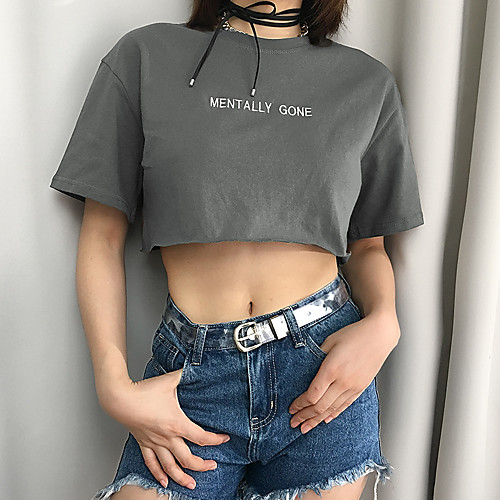

Women's Crop Top Tee / T-shirt Crop Top Crew Neck Letter Printed Sport Athleisure T Shirt Top Short Sleeves Breathable Soft Comfortable Everyday Use Casual Daily Outdoor Exercising / Summer