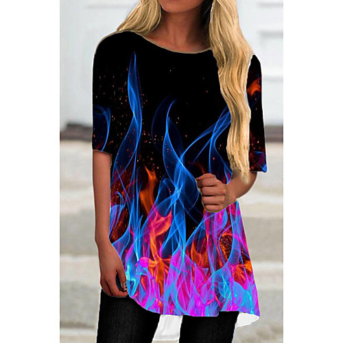 

Women's T Shirt Dress Tee Dress Short Mini Dress Black Half Sleeve Print Color Gradient Print Spring Summer Round Neck Casual 2021 S M L XL XXL 3XL